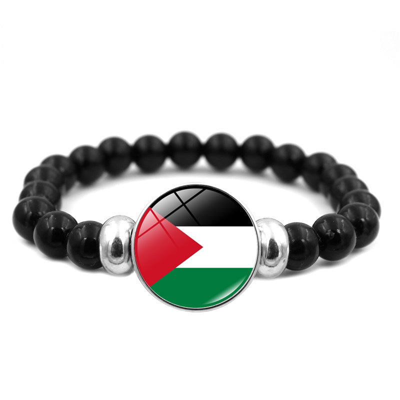 Palestine Flag Black Beaded Bracelet Unisex