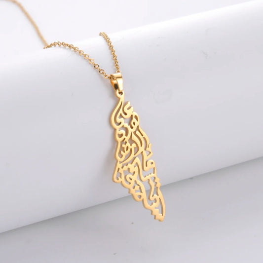 Palestine Map Pendant Necklace Stainless Steel Chain