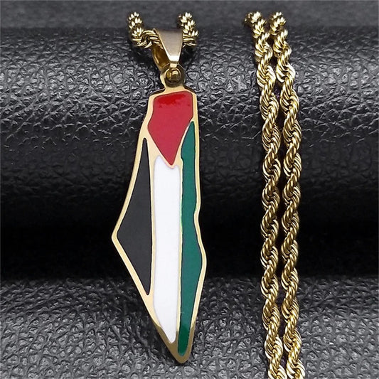 Palestine Map Flag Pendant Necklace for All